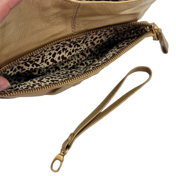 iLi New York Gold Leather Leopard Print Interior Foldover Clutch Handbag - Picture 6 of 6